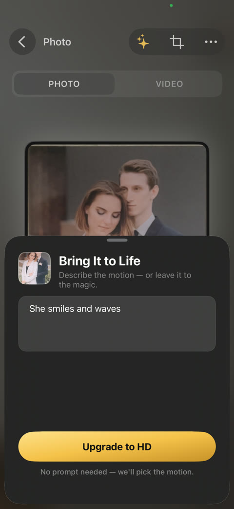 The Bring It to Life sheet: a field describing the motion in plain words, above a gold Make it Pro button